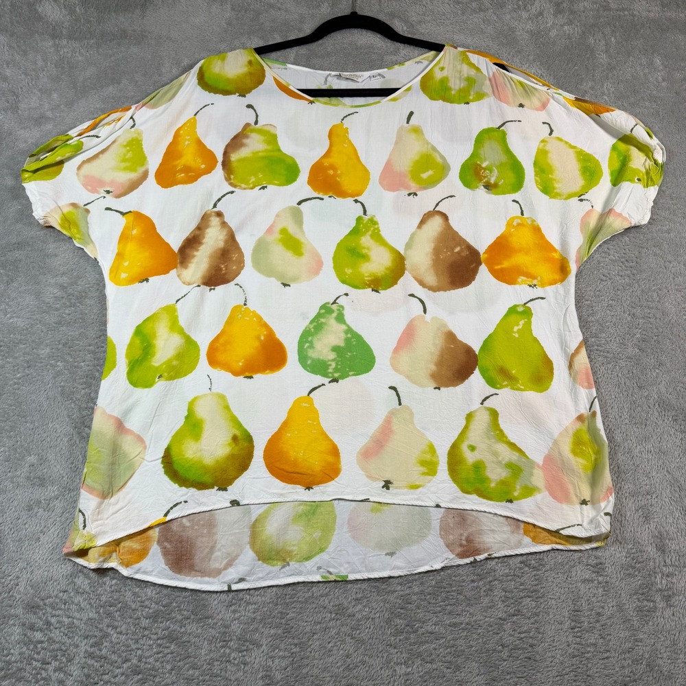 Jams World Danjou Top Womens Large White Pear Print Rayon Cold Shoulder
